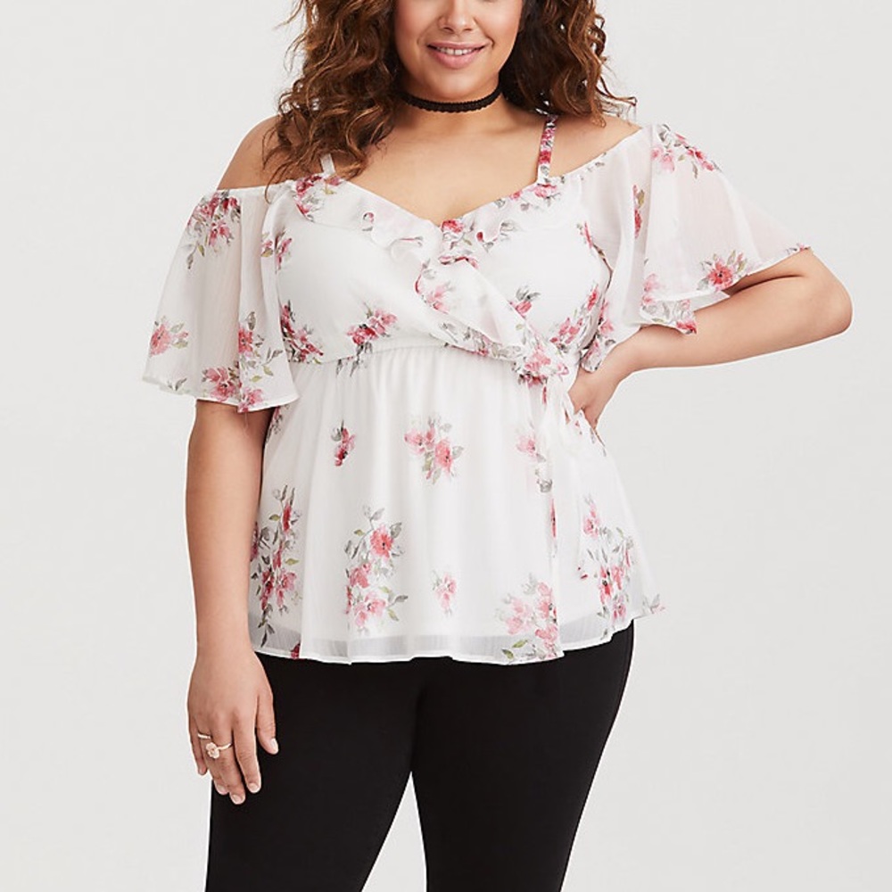 Torrid off-shoulder flounce floral top | 2X